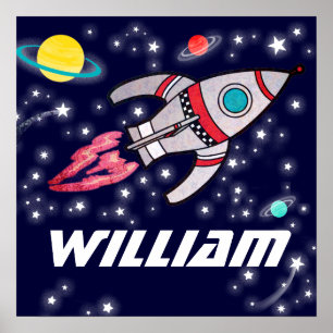 Named Raketenspace Jungs dunkelblaues Poster