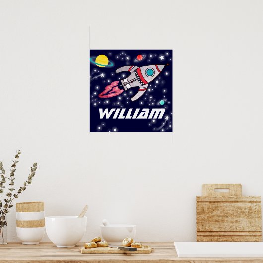 Named Raketenspace Jungs dunkelblaues Poster (Küche)