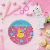 Namegummientenrosa-Babygeklapper Pappteller (Party)