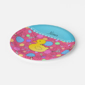 Namegummientenrosa-Babygeklapper Pappteller (Schrägansicht)