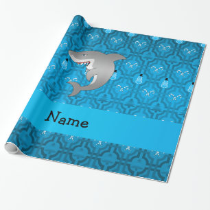 Namehaifisch blaues Snowman-Gittermuster Geschenkpapier