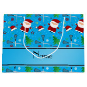 Namehimmelblau Lacrosseweihnachtsmuster Große Geschenktüte (Vorderseite)