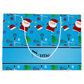 Namehimmelblau Lacrosseweihnachtsmuster Große Geschenktüte (Rückseite)