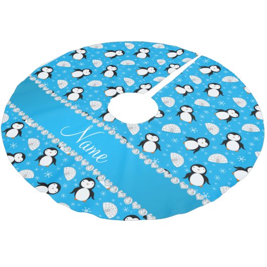 Namehimmelblau Penguinsigluschneeflocken Polyester Weihnachtsbaumdecke (Schrägansicht)