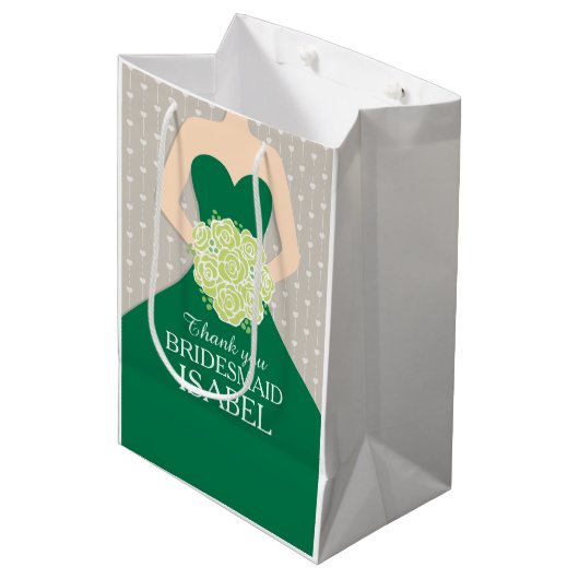 Namehochzeitsbrautjungferngrün-Kleidertasche Mittlere Geschenktüte (Vorderseite Schrägansicht)