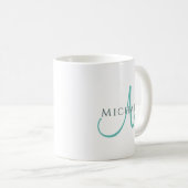 Namen Aquamariner weißer Monogramm-Vorlagen Kaffeetasse (VorderseiteRechts)