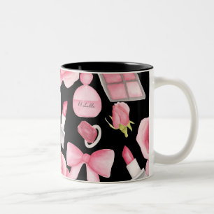 Namen auf Parfüm-Wasserfarbe Rosa und Schwarz hinz Zweifarbige Tasse