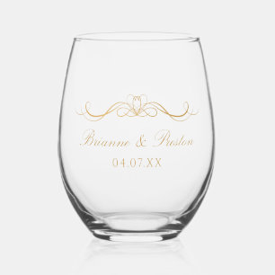 Namen Datum Modernes, elegantes Gold-Script-Hochze Weinglas Ohne Stiel