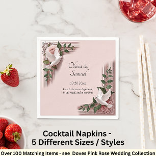 Namen Datum Nachricht Pink Rosen & Tauben Cocktail Serviette