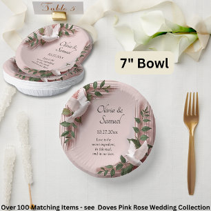 Namen Datum Nachricht Rosa Rosen & Tauben Hochzeit Pappteller