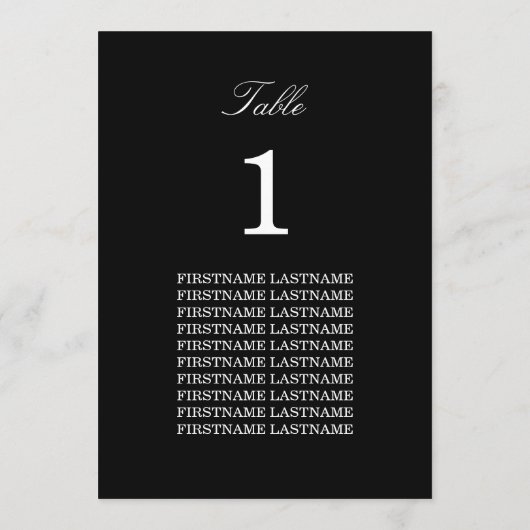 Namen der Gäste Elegante Black Table Card (Rückseite)