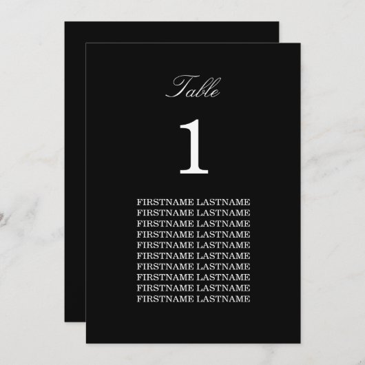 Namen der Gäste Elegante Black Table Card (Vorne/Hinten)