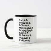 Namen der neun Mäuse in griechisch & englisch Tasse (Links)