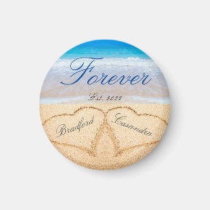Namen des Paares in Herzen im Sand, Küsten-Andenke Magnet