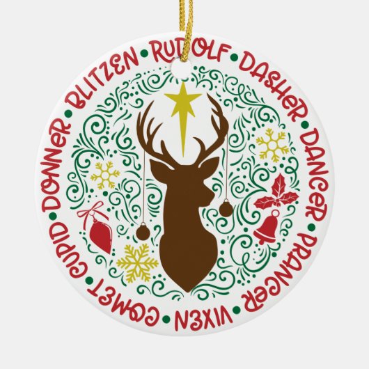 Namen des Weihnachtsmanns, der fliegenden Rentiere Keramik Ornament (Vorne)
