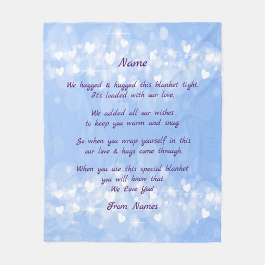 Namen hinzufügen, jeden Text ändern, den wir in di Fleecedecke (Vorderseite)