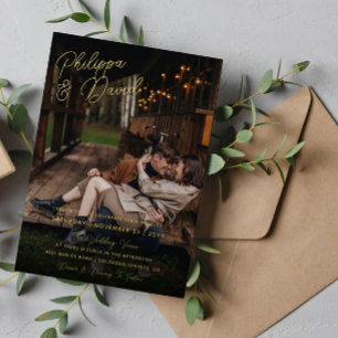 Namen in Gold Foil Script Foto Hochzeit Folieneinladung