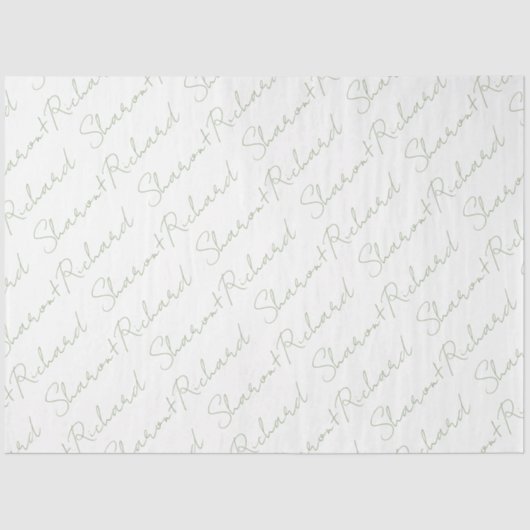 Namen in Salbei-grüne Skriptkalligrafie Hochzeit Seidenpapier (Vorderseite)