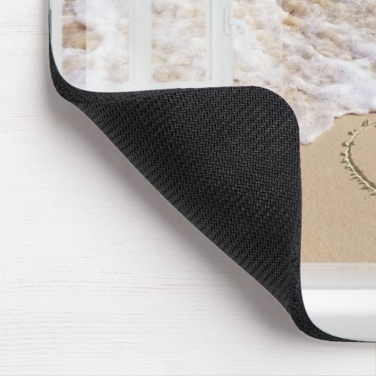 Namen in Strandherzen im Fenster Mousepad (Ecke)