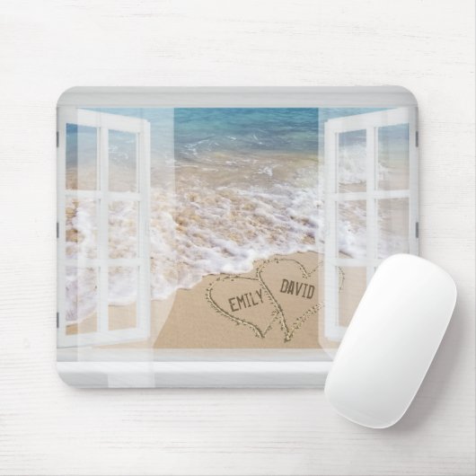 Namen in Strandherzen im Fenster Mousepad (Mit Mouse)