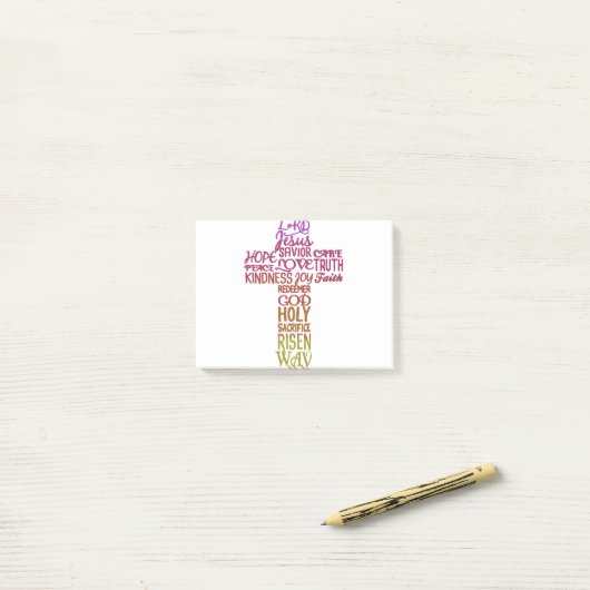 Namen Jesu in Form eines Kreuzdesigns Post-it Klebezettel (Auf Schreibtisch)