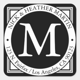 Namen, Name, Anfangs und Rücksendeadresse | b&w Quadratischer Aufkleber