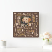 Namen personalisierter Fotos | Brauner Hund Quadratische Wanduhr (Zuhause)