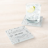 Namen, Schwarze, Graue Chips Terrazzo Muster Masku Glasuntersetzer (Schrägansicht)