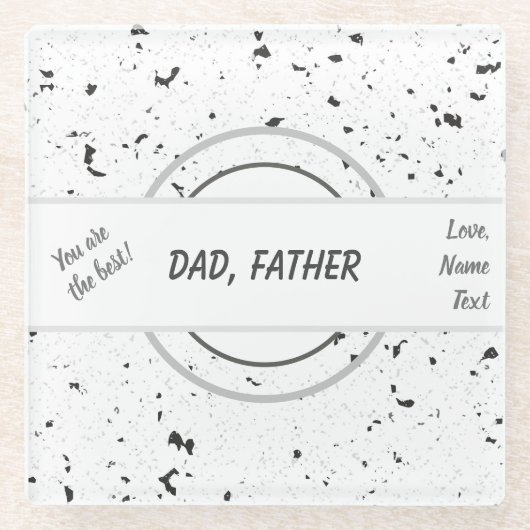 Namen, Schwarze, Graue Chips Terrazzo Muster Masku Glasuntersetzer (Vorderseite)