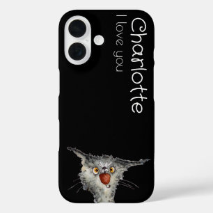 Namen süßer schwarzer Cartoon-Katzen iPhone 16 Hülle