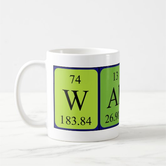 Namen-Tasse der periodischen Tabelle des Wanderers Kaffeetasse (Links)