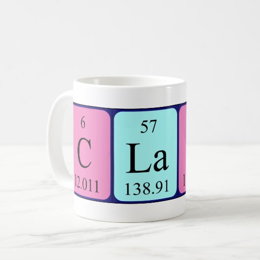 Namen-Tasse periodischer Tabelle Claire Kaffeetasse (Vorderseite Links)