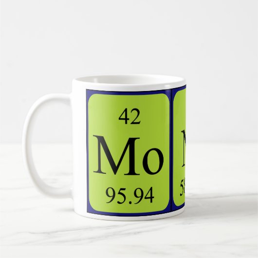 Namen-Tasse periodischer Tabelle Monica Kaffeetasse (Links)