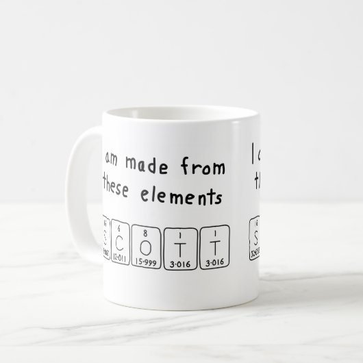 Namen-Tasse periodischer Tabelle Scotts Kaffeetasse (Vorderseite Links)