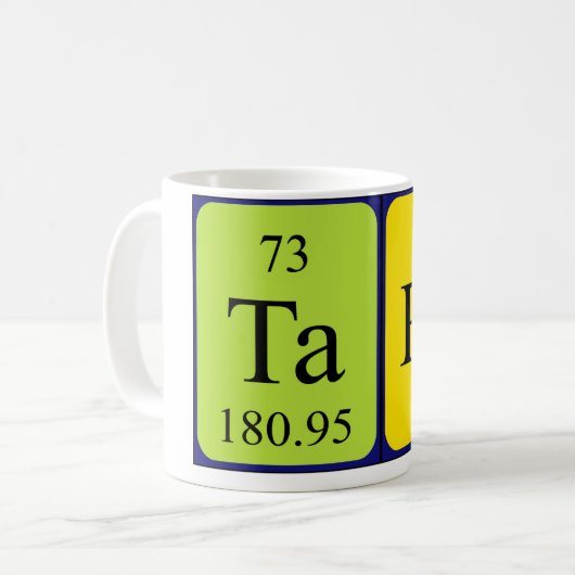 Namen-Tasse periodischer Tabelle Taras Kaffeetasse (Vorderseite Links)