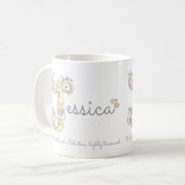 Namen- und Bedeutungsmonogramm-Tasse Jessicas J Kaffeetasse (Vorderseite Links)