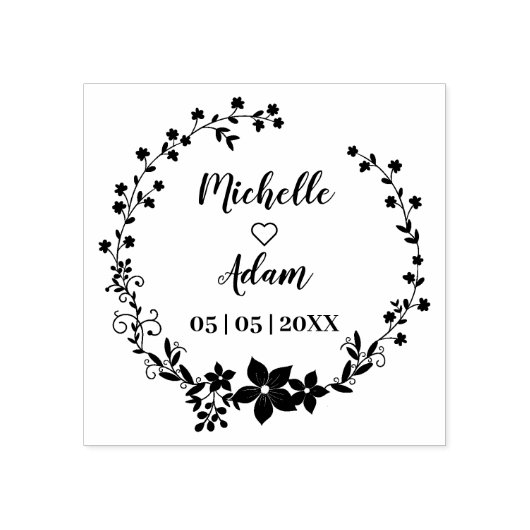 Namen und Datum der romantischen Hochzeit von Blum Gummistempel (Prägung)