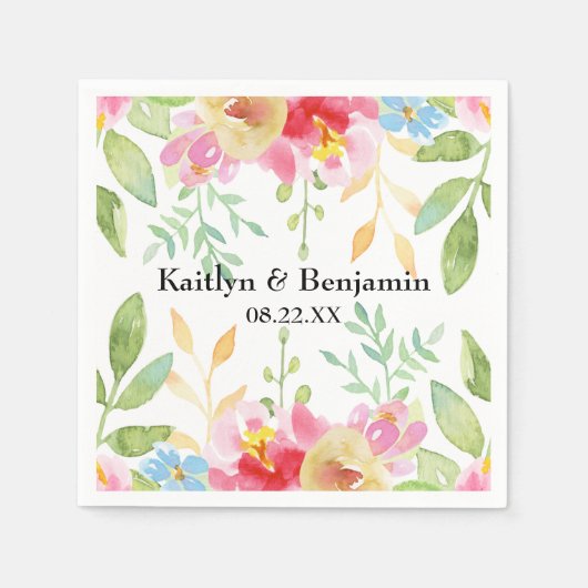 Namen und Datum mit bunten Blume Serviette (Vorderseite)