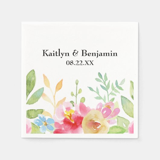 Namen und Datum mit bunten Blume Serviette (Vorderseite)