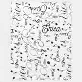 Namen und gesprenkelte Musiknotizen schwarz-weiß Fleecedecke (Vorderseite)