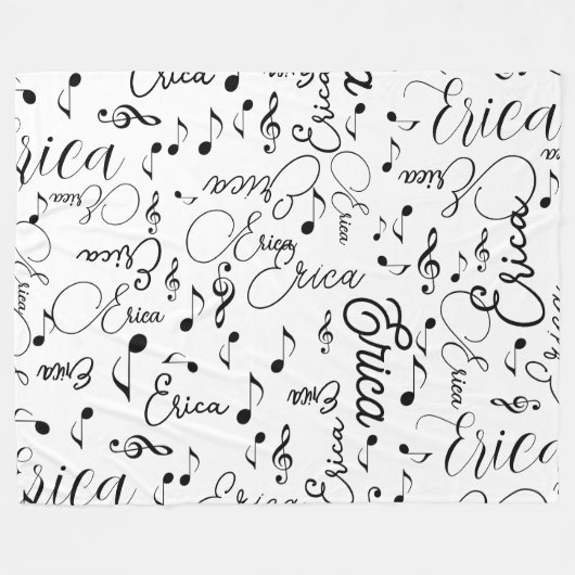 Namen und gesprenkelte Musiknotizen schwarz-weiß Fleecedecke (Vorderseite (Horizontal))