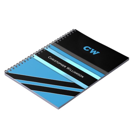 Namen und Initialen in schwarzem blau hinzufügen Notizblock (Linke Seite)