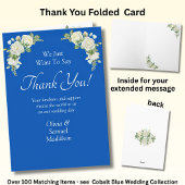 Namen und Meldung auf Cobalt Blue & White Roses Dankeskarte