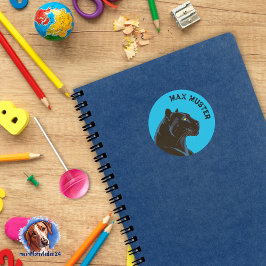 Namensaufkleber blau - Schwarzer Panther   Runder Aufkleber