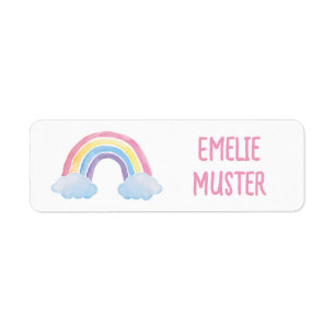 Namensaufkleber eckig Aquarell Regenbogen Wolken