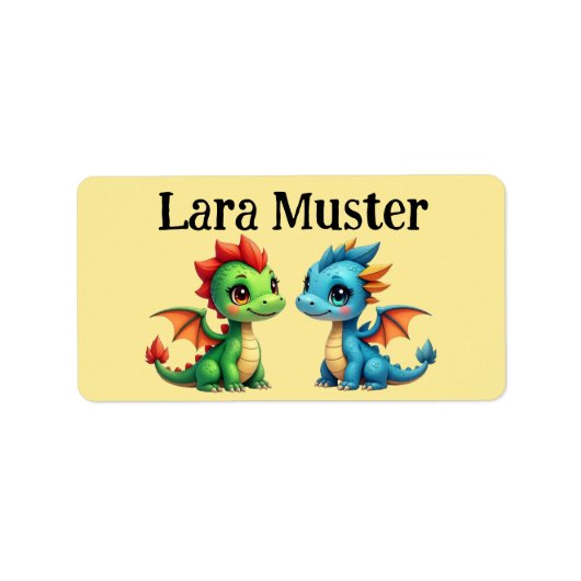 Namensaufkleber eckig - Babydrachen gelb Adressaufkleber (Vorne)