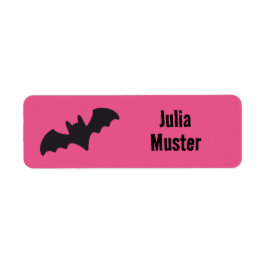 Namensaufkleber eckig - Fledermaus pink schwarz