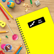 Namensaufkleber eckig - Fledermaus schwarz weiß