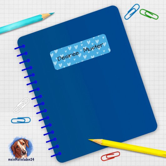 Namensaufkleber eckig - Herzchen blau