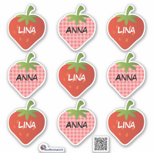 Namensaufkleber Erdbeere | 9 Kontur - Aufkleber (Vorderseite)